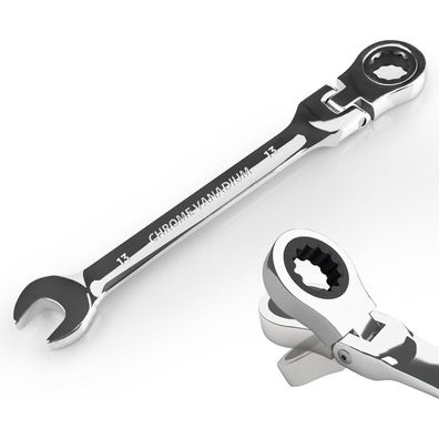Egofine 13mm Ratschenschlüssel mit flexiblem Kopf, 12-Punkt-Ringende, CR-V-Stahl