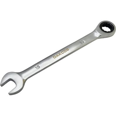 DAKCOS Kombi-Ratschenschlüssel 15mm - Metrischer Ringmaulschlüssel aus CR-V