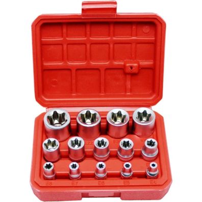 14-teiliger E-Torx Steckschlüsselsatz E4-E24 mit 6.3mm, 10mm, 12.5mm Antrieb