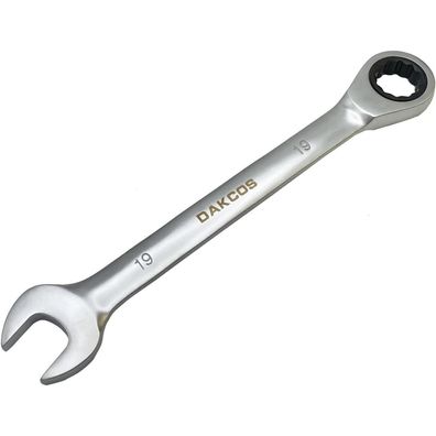 DAKCOS Kombi-Ratschenschlüssel 19mm, CR-V, mattierte Chromoberfläche