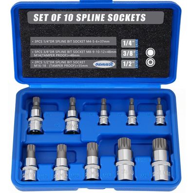 oumuik 10-teiliges Vielzahn Steckschlüssel-Set M4 - M18, Innenvielzahn-Bits im