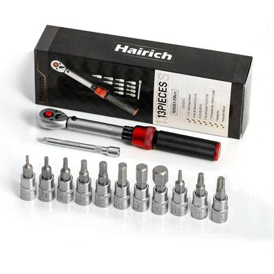 Hairich Drehmomentschlüssel Fahrrad 1/4 Zoll, 1-25Nm, 13-teiliges Set mit Bits