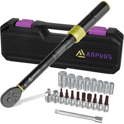 ANPUDS 1/4 Zoll Drehmomentschlüssel Set (3-25 Nm), 21-teilig für Fahrrad