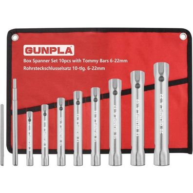 Gunpla Rohrsteckschlüsselsatz 10-tlg Metrisch 6x7mm-20x22mm in Rolltasche für