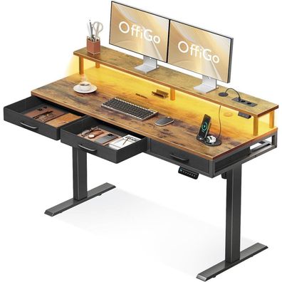 OffiGo Elektrischer Schreibtisch 140cm mit Schubladen, Monitorständer