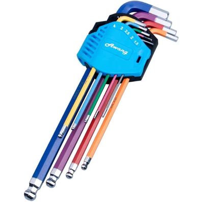 Awang Innensechskant Satz 9-tlg mit Kugelkopf, 1.5-10mm, Cr-V-Stahl, Profi
