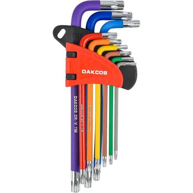DAKCOS Torx Winkelschlüssel Set, 9-tlg, T10-T50, mit Stirnlochbohrung, CR-V