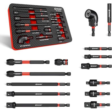 EZARC 14tlg Stecknuss Adapter Set mit Winkelschrauber und Magnet Bit Halter für