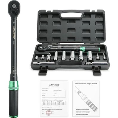 Llavetor Drehmomentschlüssel 3/8 Zoll, 5-60 NM Set für Auto, Fahrrad, Motorrad
