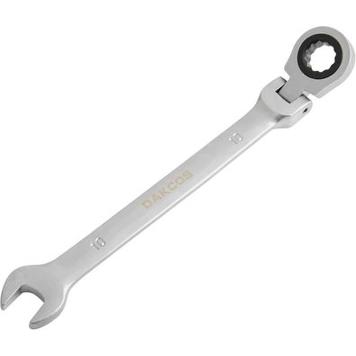 DAKCOS Kombi-Ratschenschlüssel 10mm mit Gelenk, CR-V, mattierte Chromoberfläche