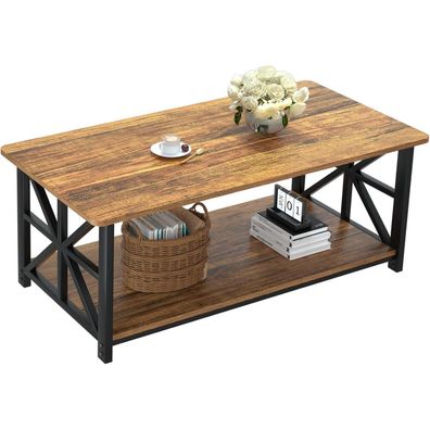GreenForest Couchtisch mit Stauraum, 100 cm, stabiler Sofatisch aus Holz und