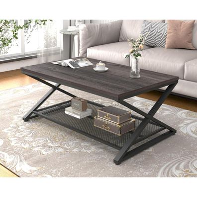 LVB Couchtisch mit Stauraum, Holz & Metall, Dunkelgraueiche, 100x60x45 cm
