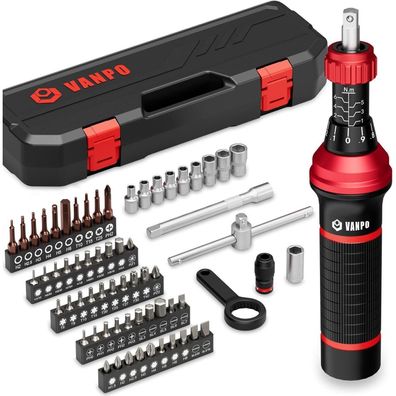 VANPO 64-tlg. Drehmomentschraubendreher Set 1-6 Nm mit T-Griff und Bits