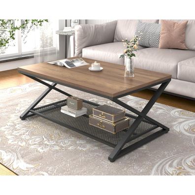 LVB Couchtisch aus Holz und Metall, rechteckig, 100x60x45 cm, heller Holzton