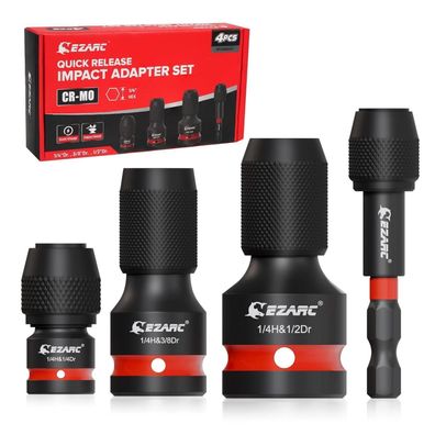 EZARC 4tlg Schlagschrauber Adapter Set mit Schnellwechsel-Futter, 1/2 + 3/8 + 1/4