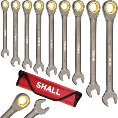 Shall 9-teiliger Ratschenschlüssel Satz, 8-19mm, Cr-V, mit Organizer