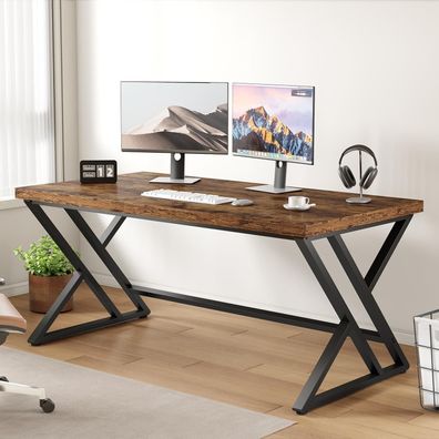 LVB Moderner Computertisch im Industriellen Stil mit Stauraum, Metall-Holz