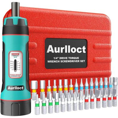 Aurlloct Drehmomentschraubendreher 1/4 Zoll, 1-8 Nm, 31-teiliges Set mit Bits