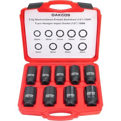 DAKCOS 9tlg 1/2" Schlagschrauber Nüsse Satz 29-38mm