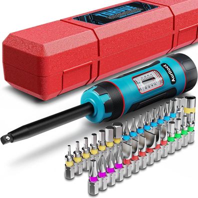 Aurlloct Langer Drehmoment Schraubendreher Satz 32-tlg, 1-8 Nm, 1/4 Zoll, mit