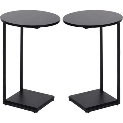 HDANI C-förmiger Beistelltisch 2er Set, runder Couchtisch mit Metallgestell und