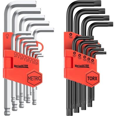Meiwaltee 22-teiliger Innensechskantschlüssel-Satz (Torx & Kugelkopf), 1,27-10 MM