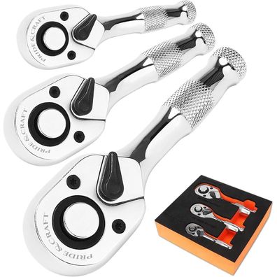 PRIDE&CRAFT Ratschenschlüssel Set 3-teilig (1/4", 3/8", 1/2") - 72 Zähne