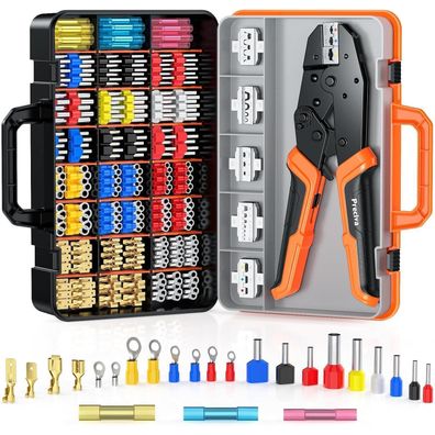 Preciva 6-teiliges Crimpzangen-Set mit 395 Stück für diverse Klemmen und