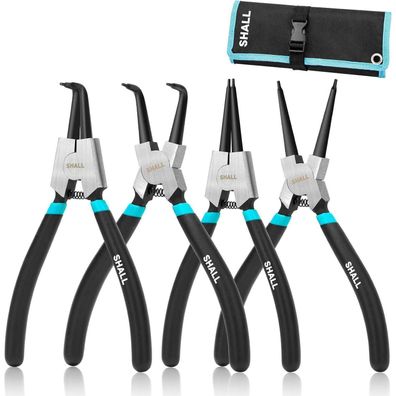 SHALL 4-teiliges Sicherungsringzangen Set, 7 Zoll, Innen/Außen, Gerade/Gebogen