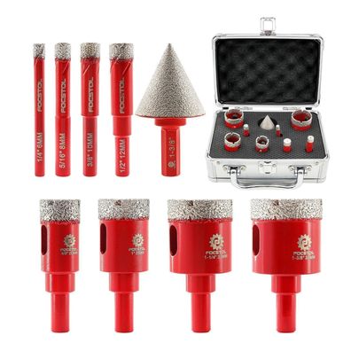 Focstol Diamant Fliesenbohrer Set, 9-teilig, 6-35mm Lochsägen & Fasenbohrer