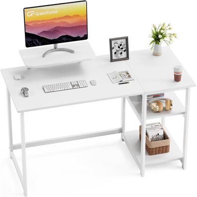 GreenForest Schreibtisch 120cm mit Stauraum, Monitorständer und Regal für Home
