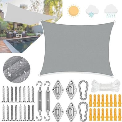Toprunyi Sonnensegel Rechteckig 2x3m Wasserdicht mit Ösen, UV-Schutz 98%, für