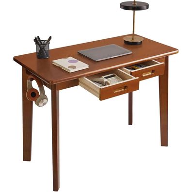 Aibiju Massivholz Schreibtisch mit Schubladen und Kleiderstange, 99x50x76 cm