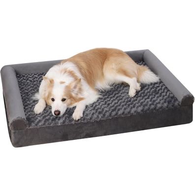 KSIIA Orthopädisches Hundebett XL Grau 111x81x18cm - Waschbarer Bezug & Erhöhte