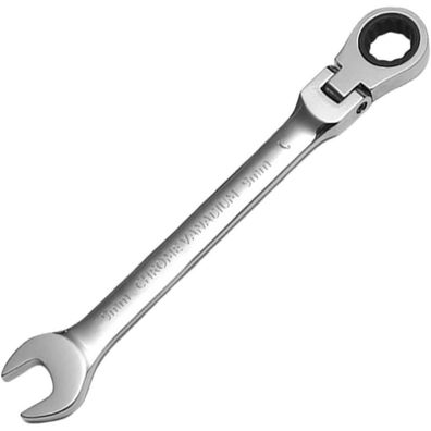 WISEUP 9mm Flex-Head Ratschen-Ringmaulschlüssel, CR-V geschmiedet, Anti-Rutsch
