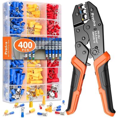 Preciva Crimpzange Kabelschuhe Set mit 400 Steckverbindern, 0,5-6 qmm