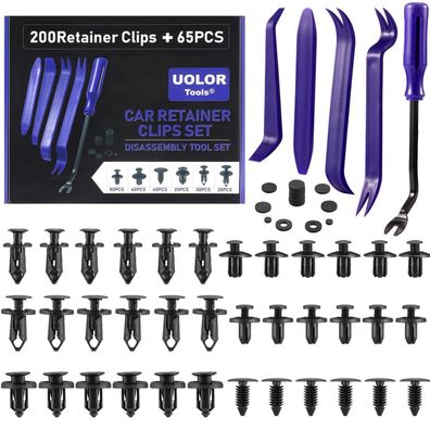 Uolor 265-teiliges Auto Clips Set für Türverkleidungen, Stoßstangen und