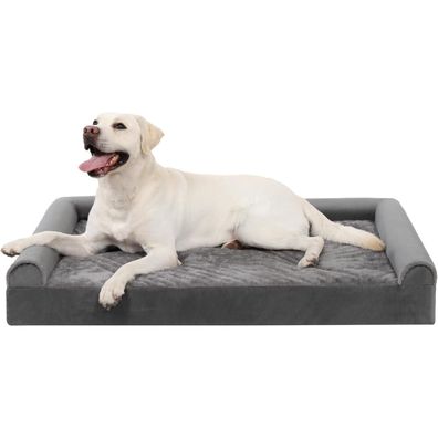 KSIIA Orthopädisches Hundebett 91x68x16cm, abnehmbarer Bezug, 3 erhöhte Ränder