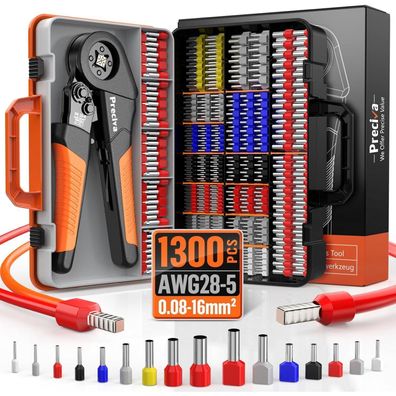 Preciva Crimpzangen Set mit 1300 Aderendhülsen (0,08-16mm²) inkl. Koffer für