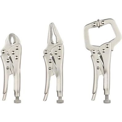 Hoteche 3tlg. Mini Gripzangen Set 125mm - C-Klemme, Spitzzange, Rundbackenzange