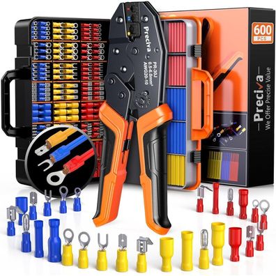 Preciva Crimpzange Set mit 600 Teilen (490 Kabelverbinder + 110