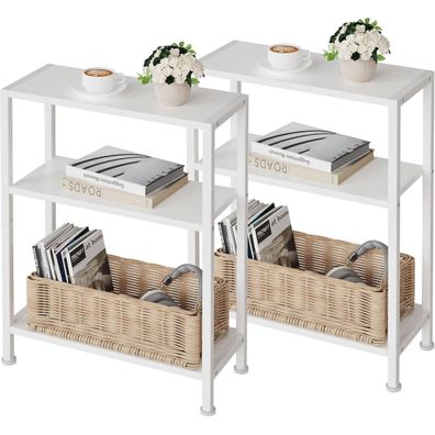Vantimo Beistelltisch 2er Set, schmaler Nachttisch für kleine Räume, Weiß