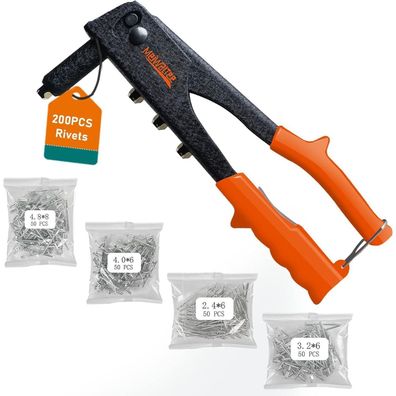 Meiwaltee Blindnietzange Set 4-in-1 mit 200 Nieten