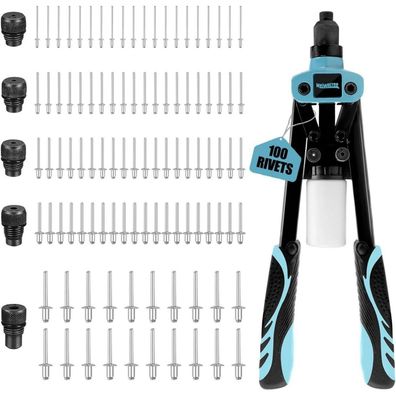 Meiwaltee 13" Nietenzange Set mit 100 Nieten und 5 Wechselmundstücken