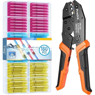 Preciva Crimpzange Kabelschuhzange 0.5-6mm² mit 160pcs Schrumpfverbinder Set