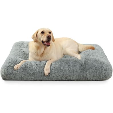 KSIIA Hundebett Grau L 90x60cm, Plüsch Hundekissen waschbar für große Hunde