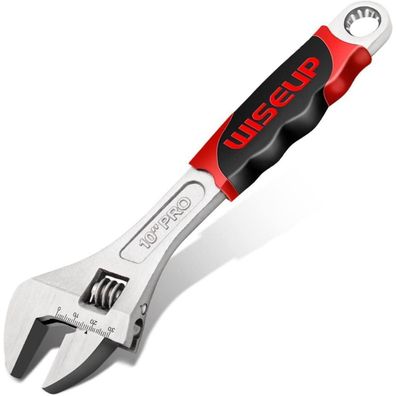 WISEUP Rollgabelschlüssel 200mm (8 Zoll) verstellbar, Cr-V, TPR Griff
