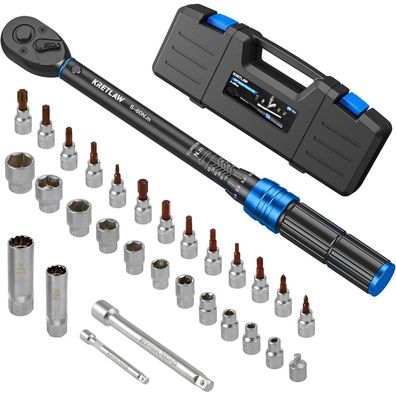 Kretlaw 30tlg. Drehmomentschlüssel Set 3/8 Zoll, 5-60 Nm, Präzisionswerkzeug