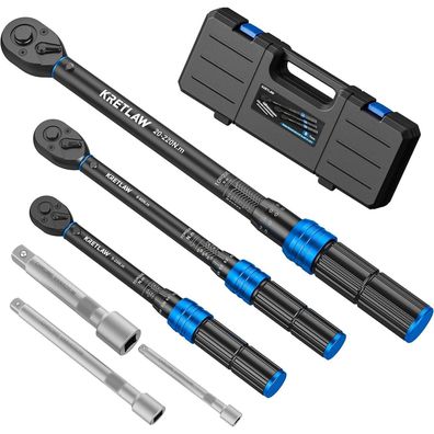 Kretlaw 6tlg Drehmomentschlüssel Set 1/2", 3/8", 1/4" mit 72 Zähnen, inkl