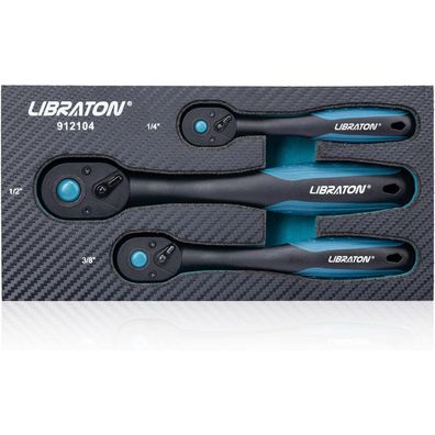 Libraton 3-teiliges Ratschen-Set 1/4"-1/2", 72 Zähne, mit Schnellspanner und